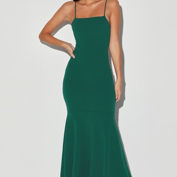 LULU'S SZ XL Tier and There Hunter Green Tiered Trumpet Hem Maxi Dress NEW B124 - Picture 2 of 5
